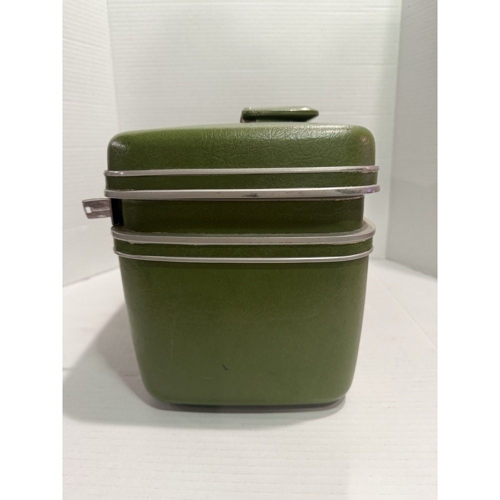 Vintage‎ Samsonite Train Case Green Vanity Makeup Travel Case Tray Key & Mirror - Picture 4 of 7
